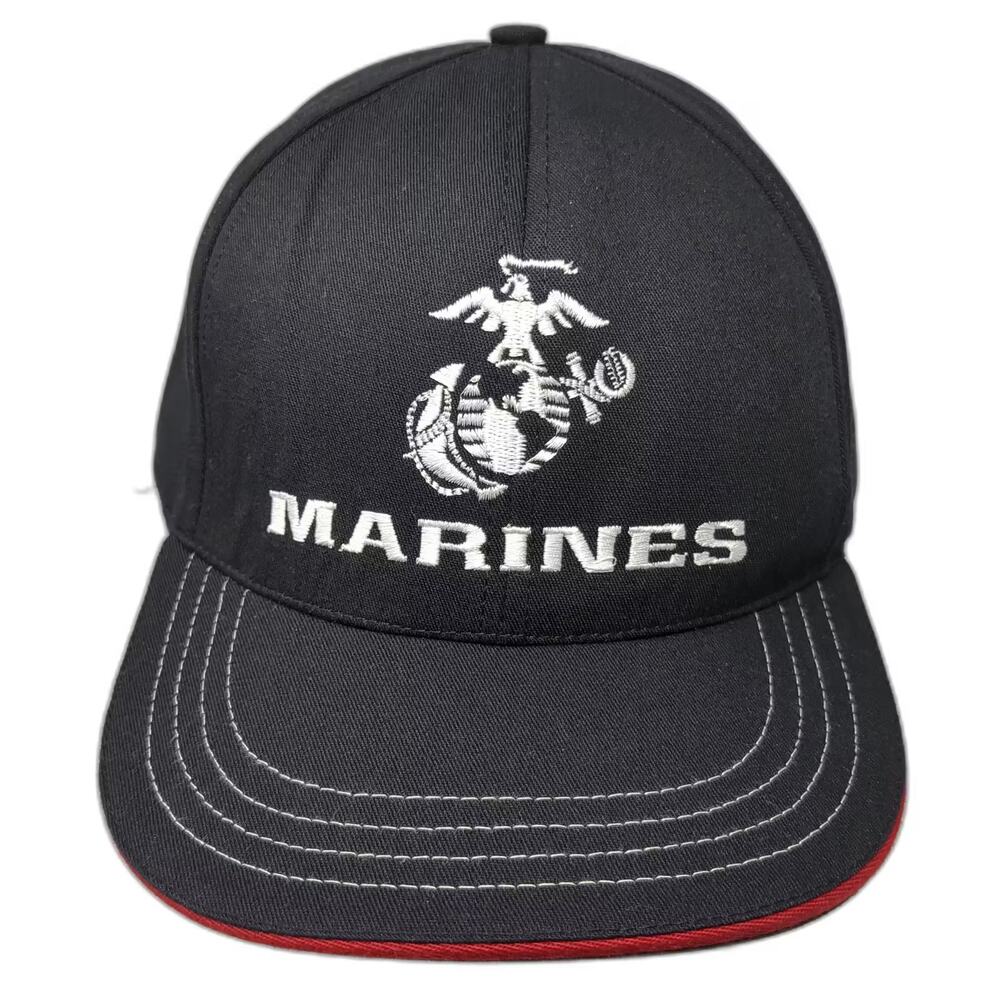 Unionwear Snapback Black Red Hat OS Marines EGA Logo Contrast Stitching Made USA